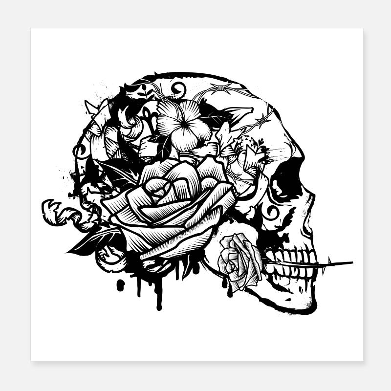 Skull with Rose Poster 20 x 20 cm