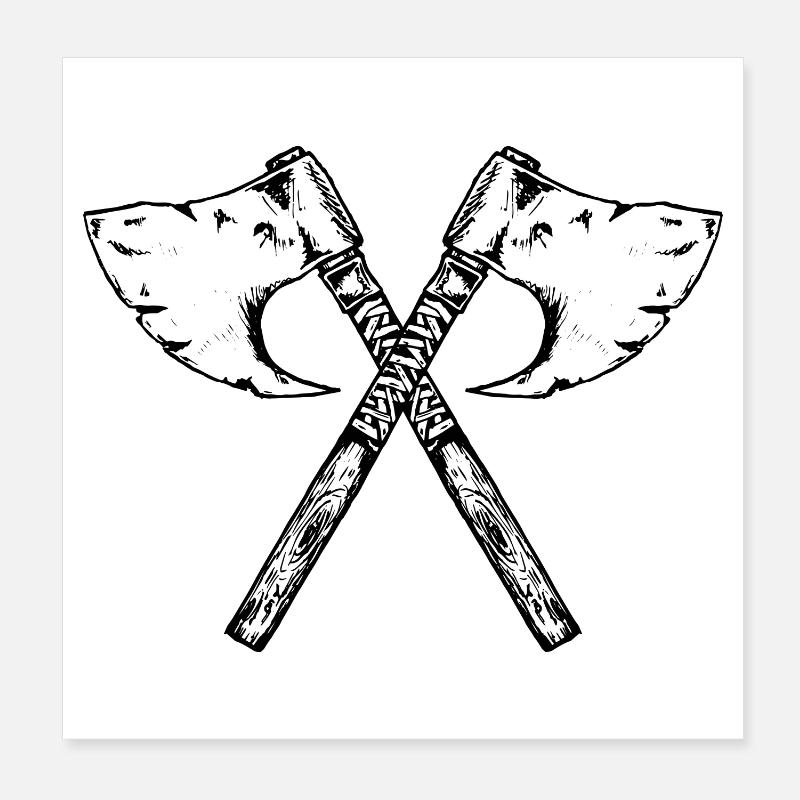 Wikinger Axt, gezeichneter Gruß Poster 20x20 cm