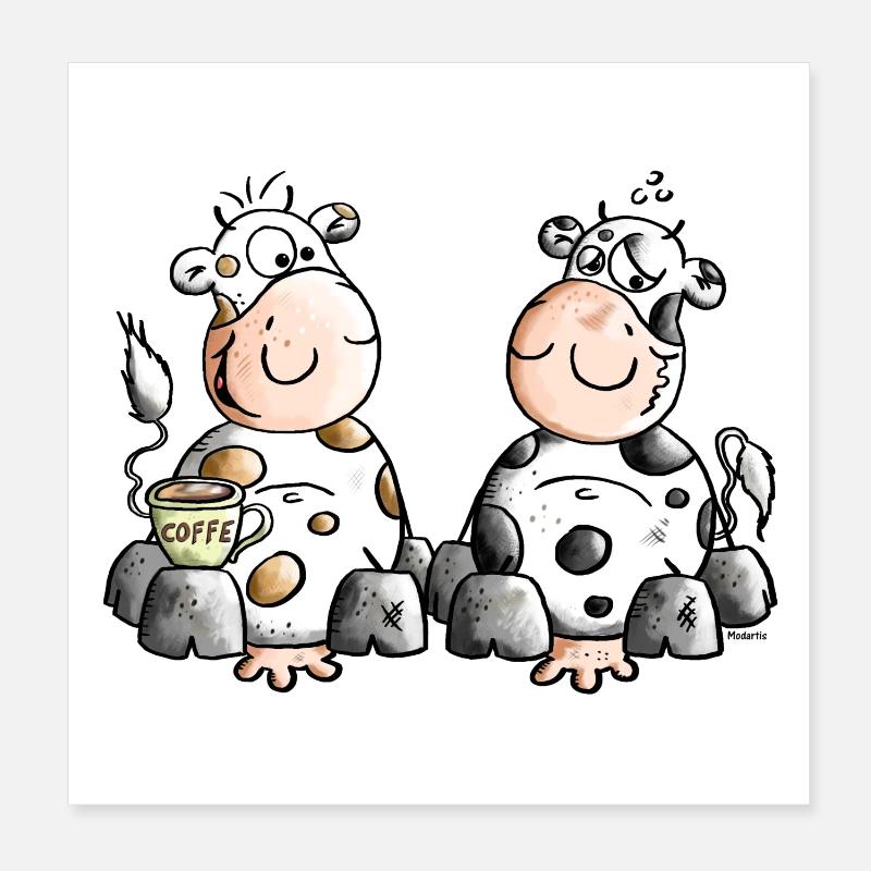 Vaches - Café - Vache - Poster 20 x 20 cm - blanc