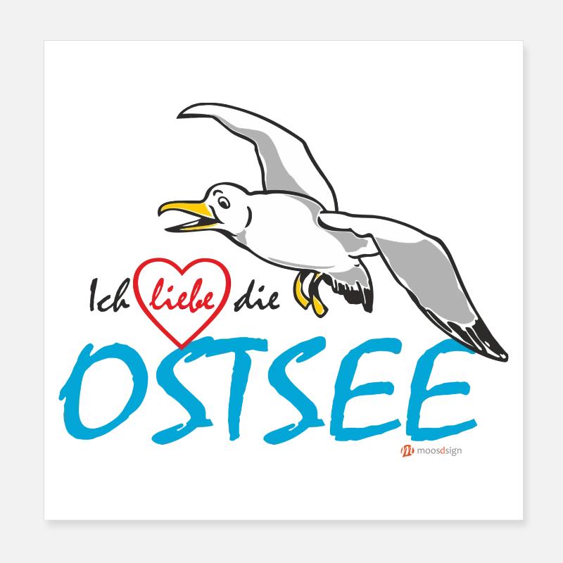 Möwe, Ich liebe die Ostsee - Poster 20x20 cm - Weiß