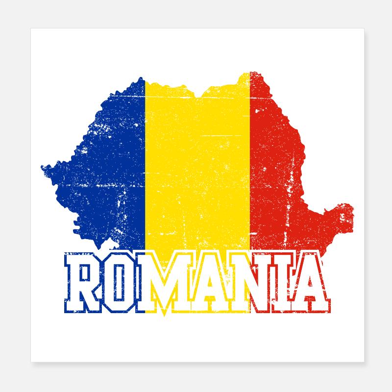 Emblème du drapeau de la carte de la Roumanie Poster 20 x 20 cm