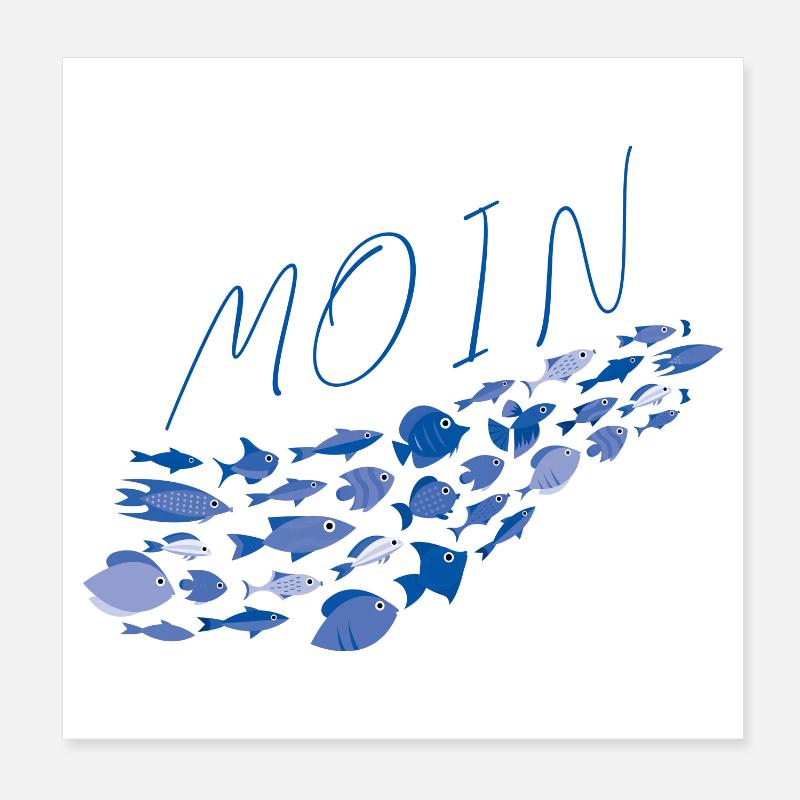 Moin mit Fischschwarm Poster 20x20 cm