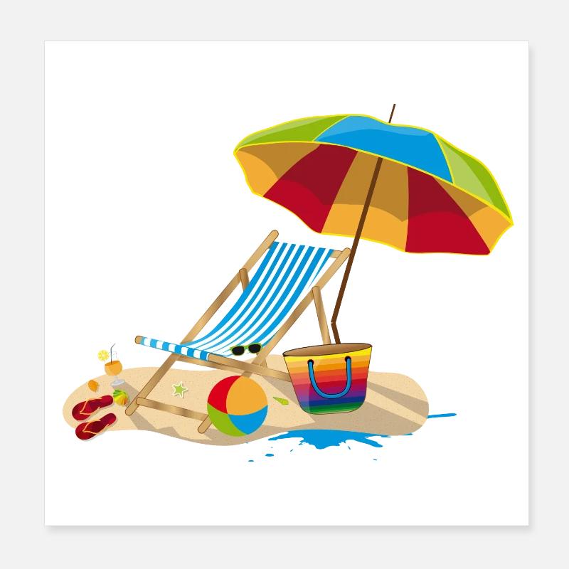 Liegestuhl am Strand - Relaxen im Urlaub Poster 20x20 cm