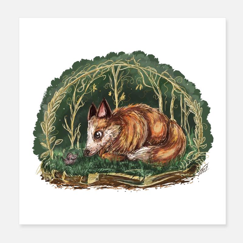 Fox and mouse Poster 8" x 8" (20x20 cm)