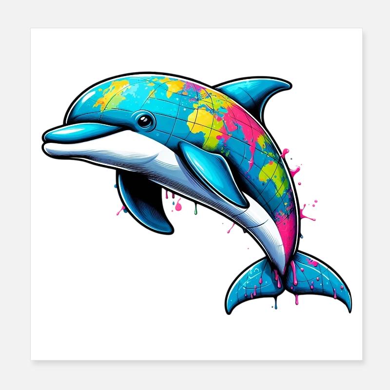 Dolphin globe world planet Earth Poster 8" x 8" (20x20 cm)