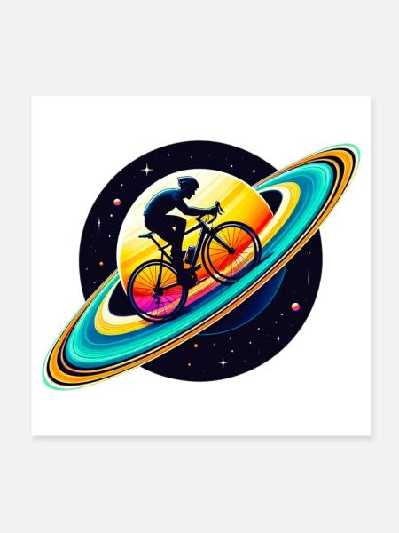 Cyclist on Saturn - Poster 8" x 8" (20x20 cm) - white - Front
