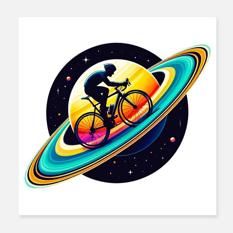 Cyclist on Saturn Poster 8" x 8" (20x20 cm)
