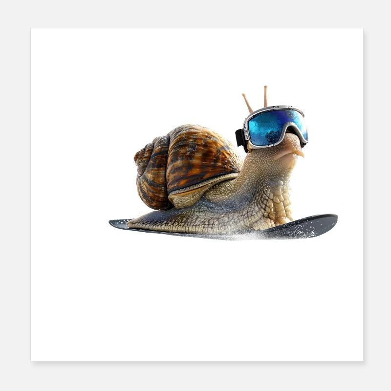 Cooler than the rest, the snowboard snail. Poster 8" x 8" (20x20 cm)