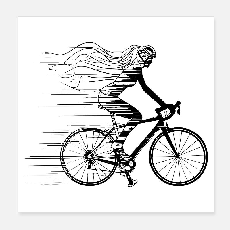Dessin au trait de cycliste féminine Poster 20 x 20 cm