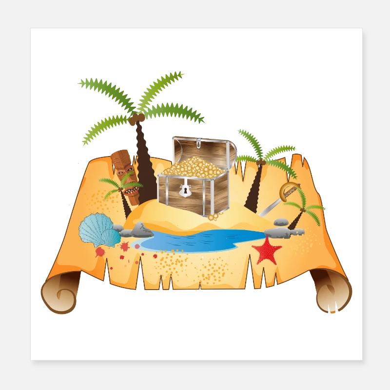 Adventurous treasure map with gold chest Poster 8" x 8" (20x20 cm)
