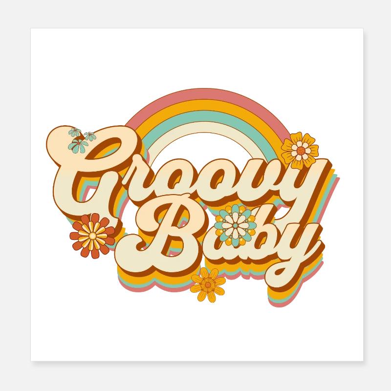 Design de fleur rétro avec arc-en-ciel Poster 20 x 20 cm