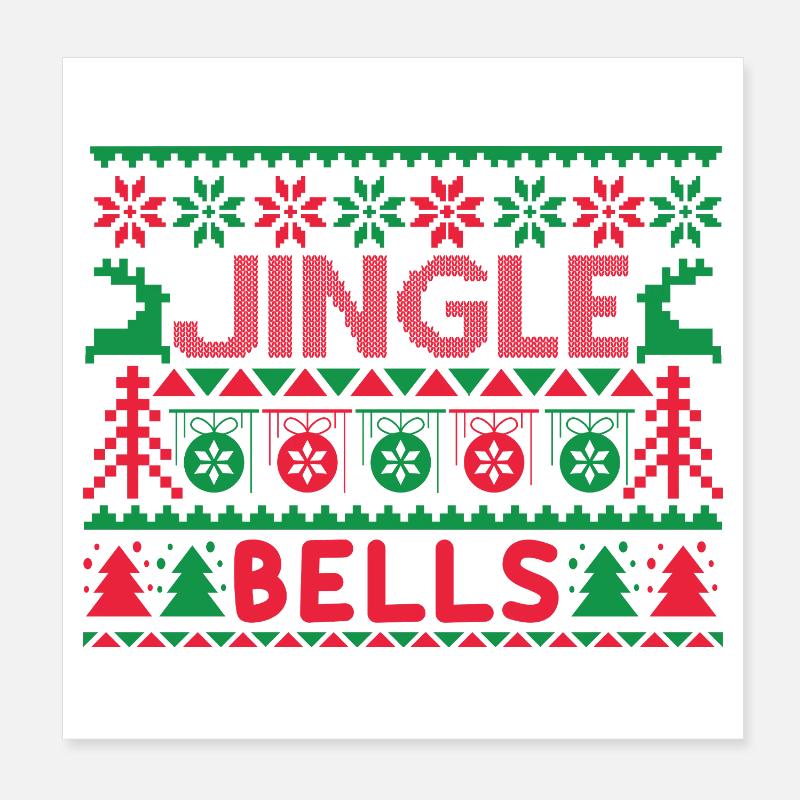Ugly Sweater - Jingle Bells Knit Pattern Poster 8" x 8" (20x20 cm)