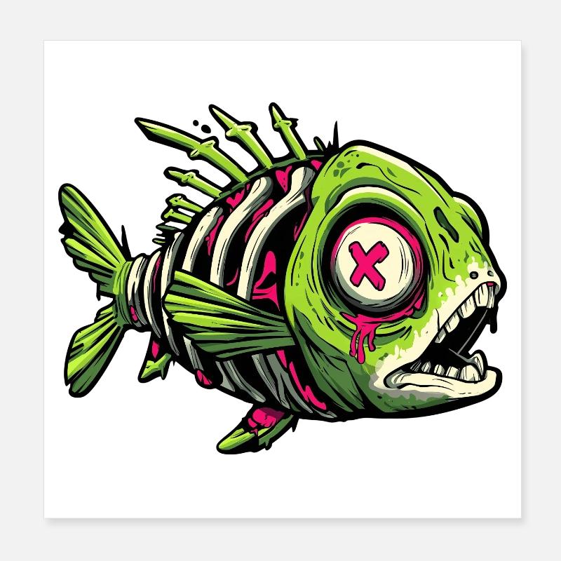 Zombie Fish Graffiti Poster 8" x 8" (20x20 cm)