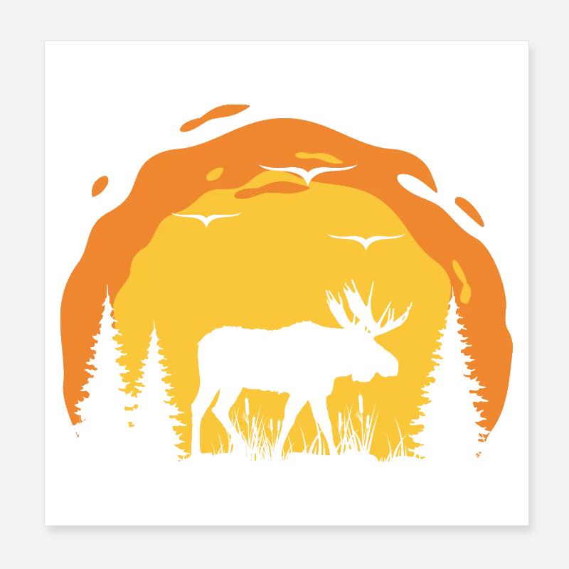 Moose silhouette in sunset forest Poster 8" x 8" (20x20 cm)