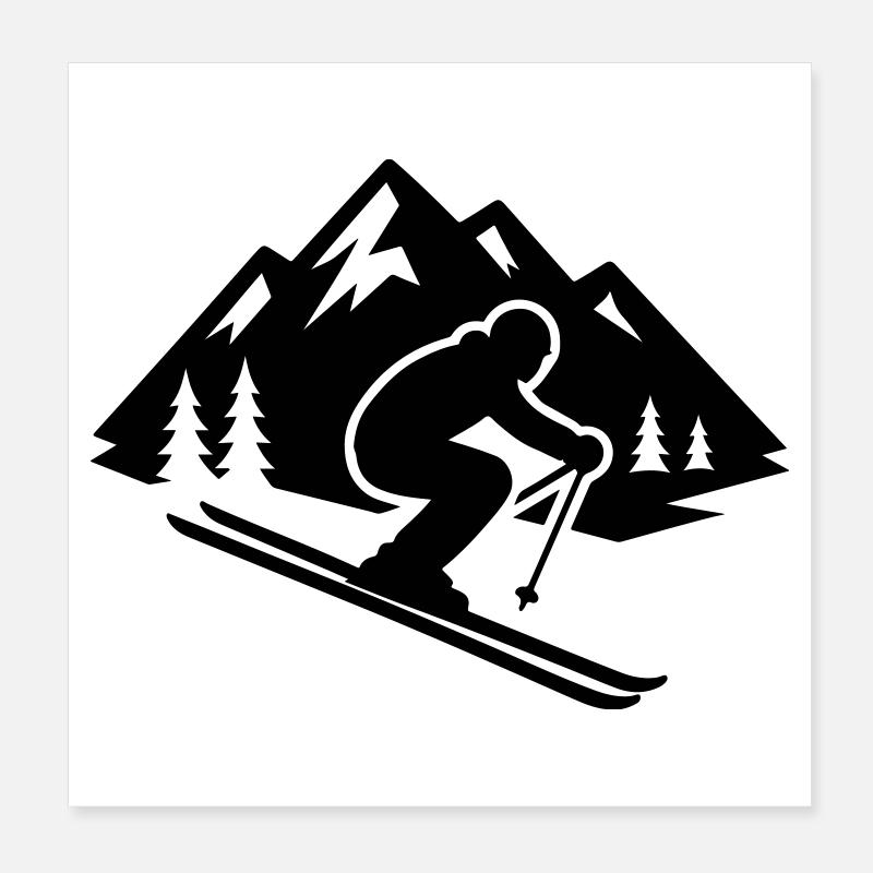 Ski Silhouette Berge Piste Poster 20x20 cm
