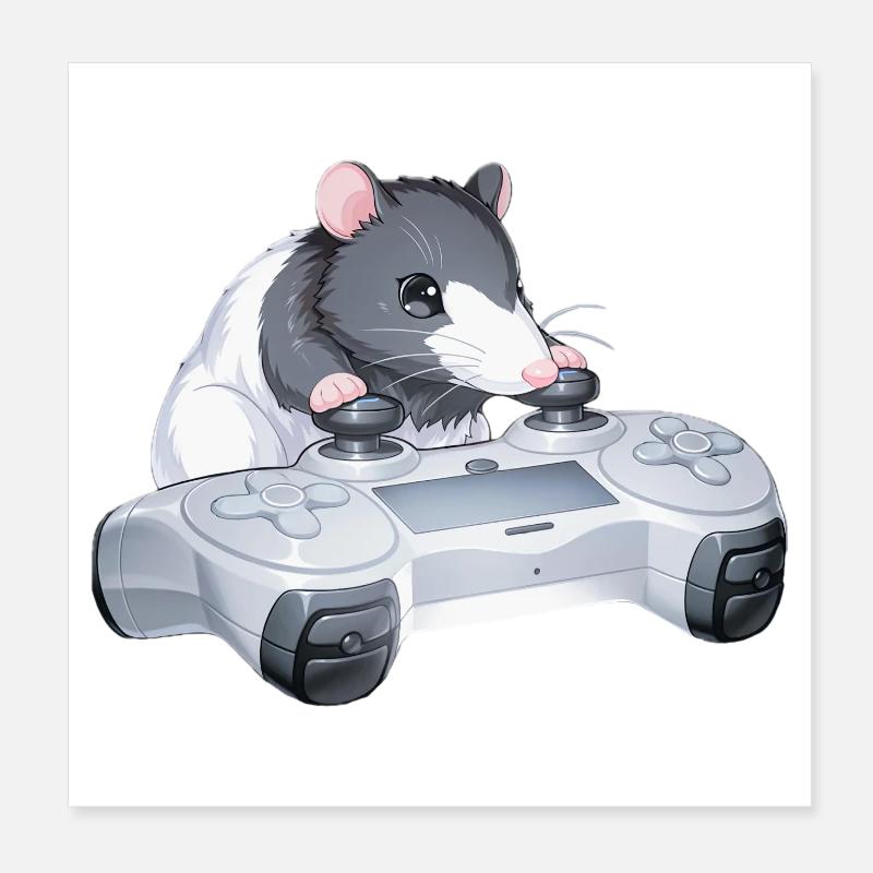 Ratty Gamer mit Controller – Kawaii Rat Meme Poster 20x20 cm
