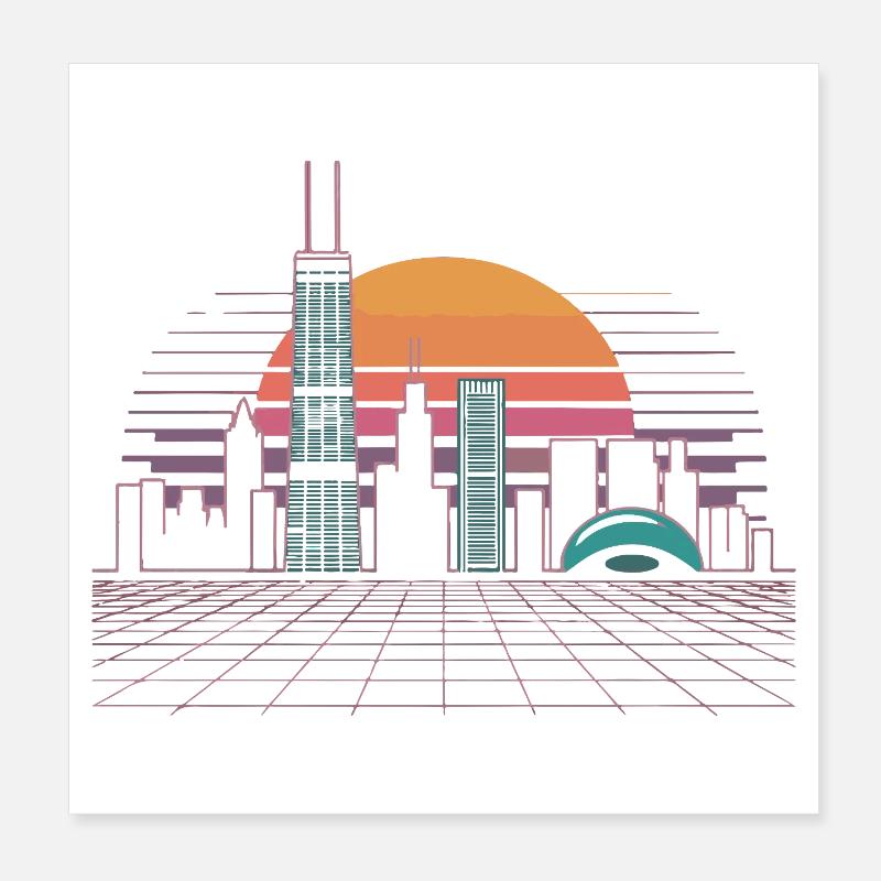 Coucher de soleil sur la ligne de la skyline néon Poster 20 x 20 cm