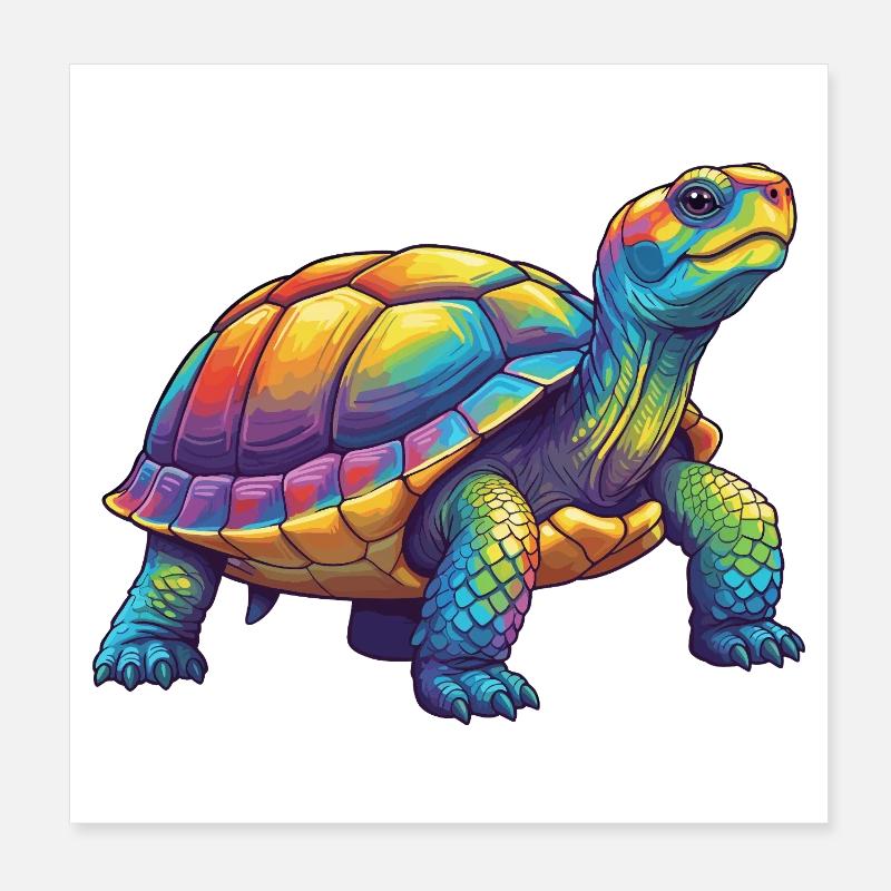 Colorful Turtle Rainbow Pop Art Watercolor Poster 8" x 8" (20x20 cm)