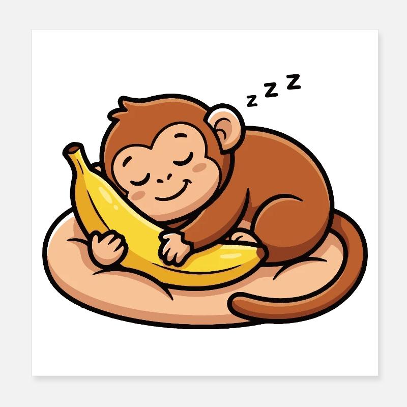 Sleeping monkey with banana Poster 8" x 8" (20x20 cm)