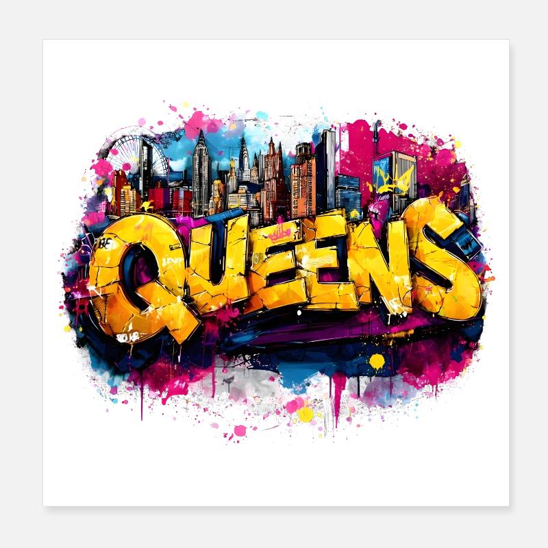 Queens Graffiti Skyline Farbexplosion Poster 20x20 cm