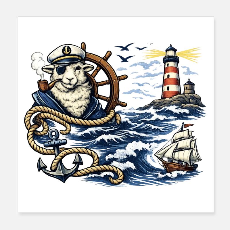 Seefahrer-Schaf im Sturm Poster 20x20 cm