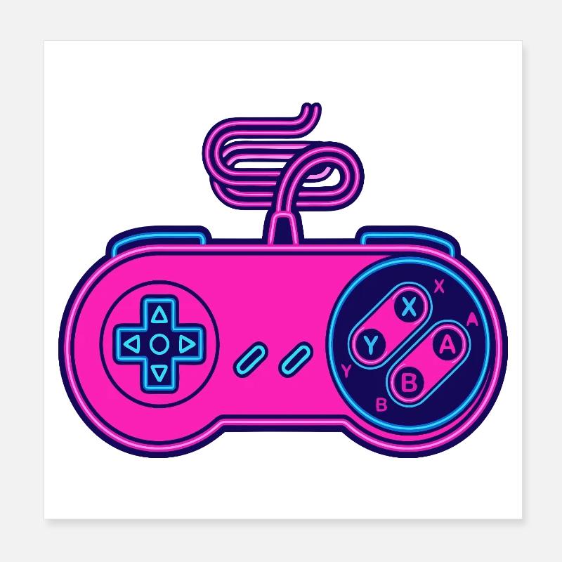 Retro pink neon controller Poster 8" x 8" (20x20 cm)