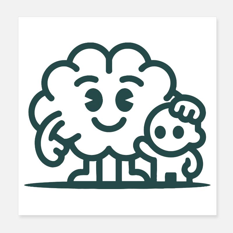 Friendly Cloud Duo Illustration Poster 8" x 8" (20x20 cm)