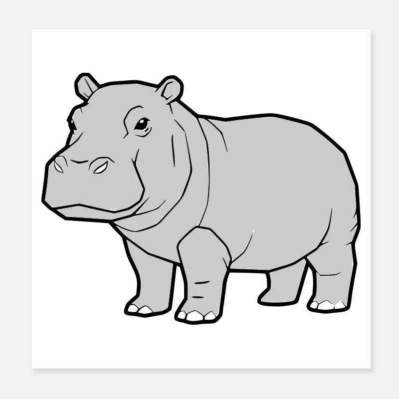 Nilpferd Stehend Comic Tier Zoo Poster 20x20 cm
