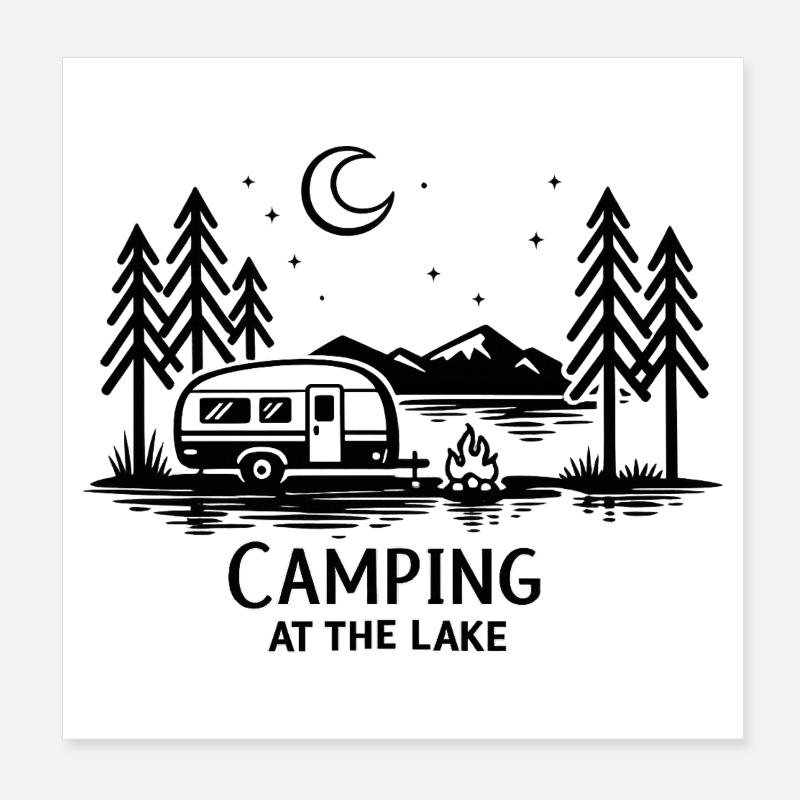 Moonlit Night Camping in the Forest Poster 8" x 8" (20x20 cm)