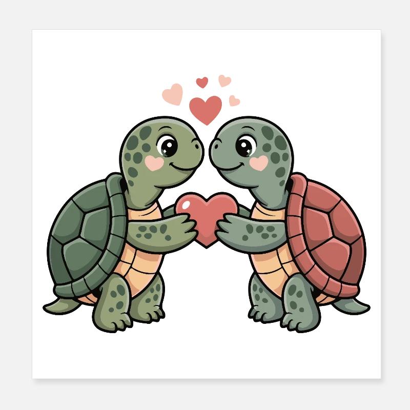 Turtle Couple Valentine's Day Poster 8" x 8" (20x20 cm)
