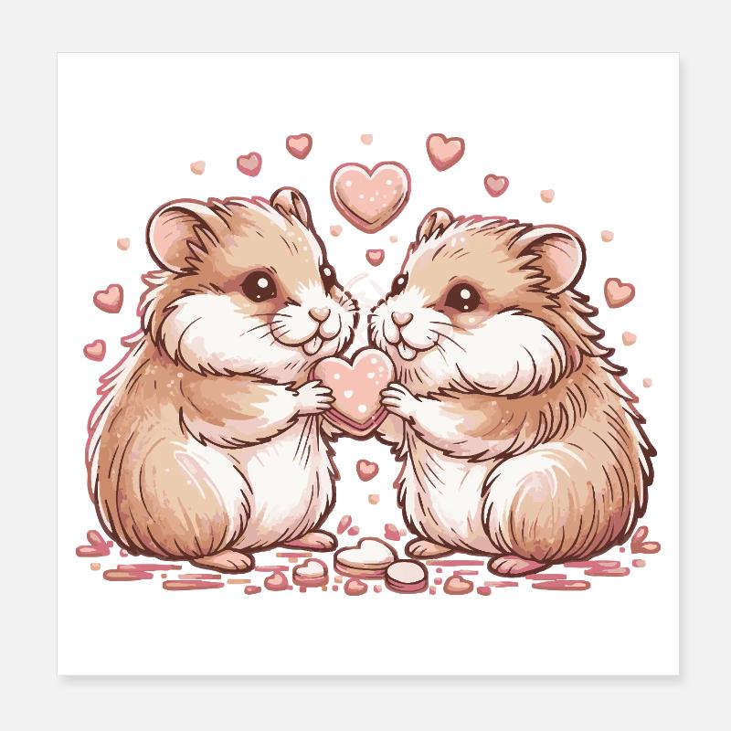 Cuddly Heart Hamster Duo Poster 8" x 8" (20x20 cm)