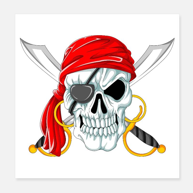 Crâne de pirate avec épées, Jolly Roger Design Poster 20 x 20 cm