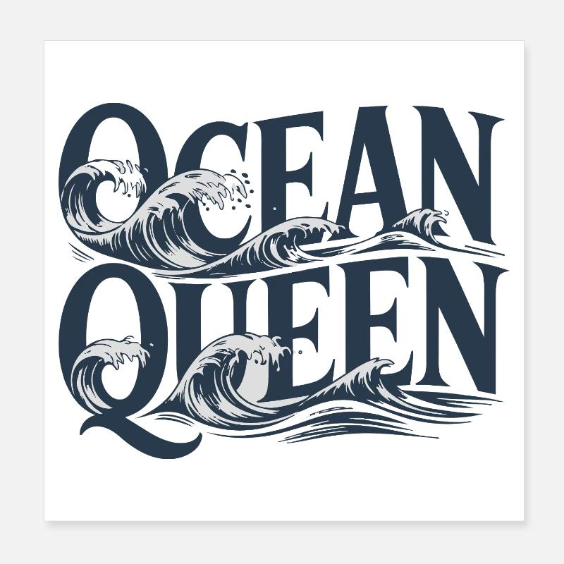 Ocean Queen - Conception typographique des vagues Poster 20 x 20 cm