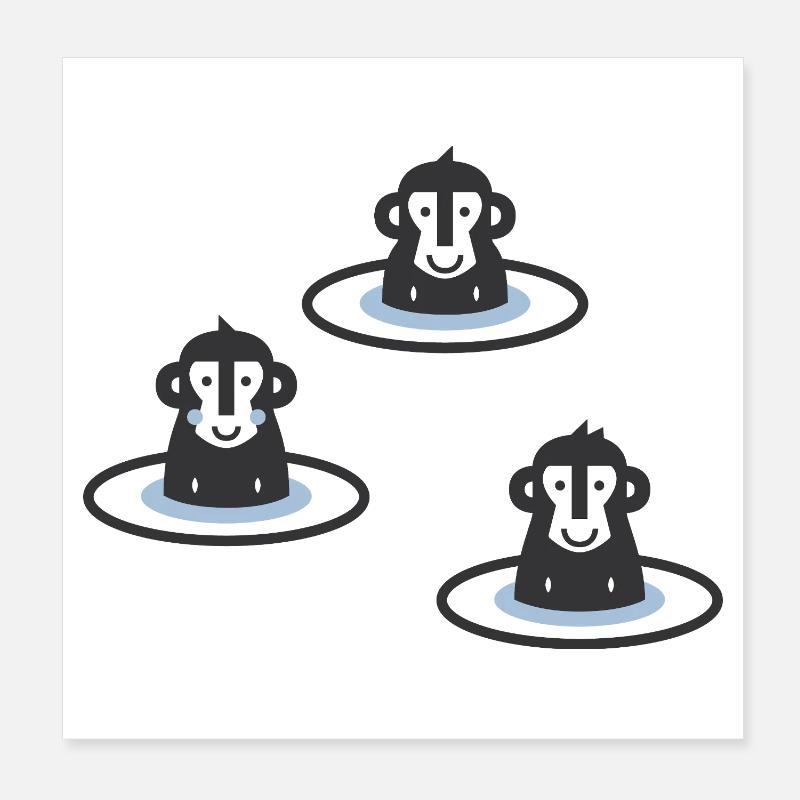 Trois macaques japonais dans l’onsen, il est bleu Poster 20 x 20 cm