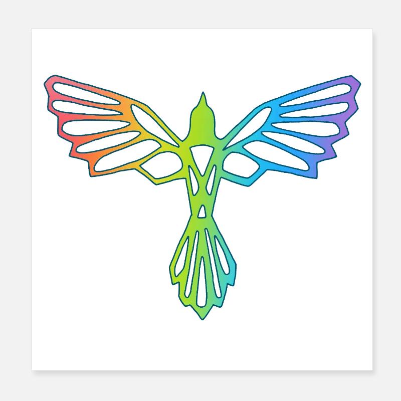 L'envol de l'oiseau multicolore Poster 20 x 20 cm