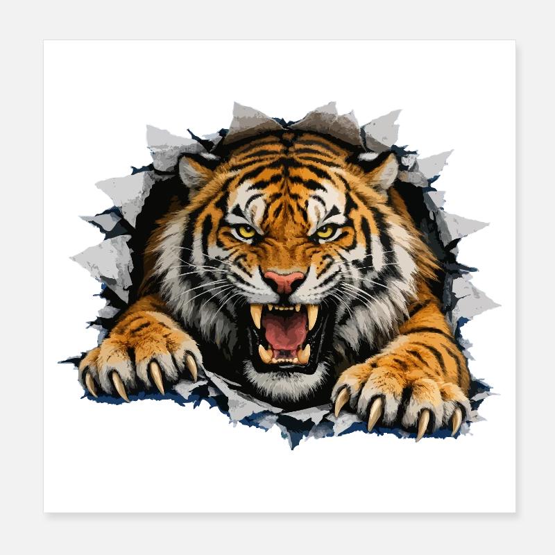 Tiger Breakthrough auf Kleidung Poster 20x20 cm