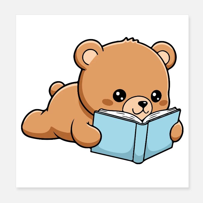 Buchbär Lustiger Bär liest Buch Poster 20x20 cm
