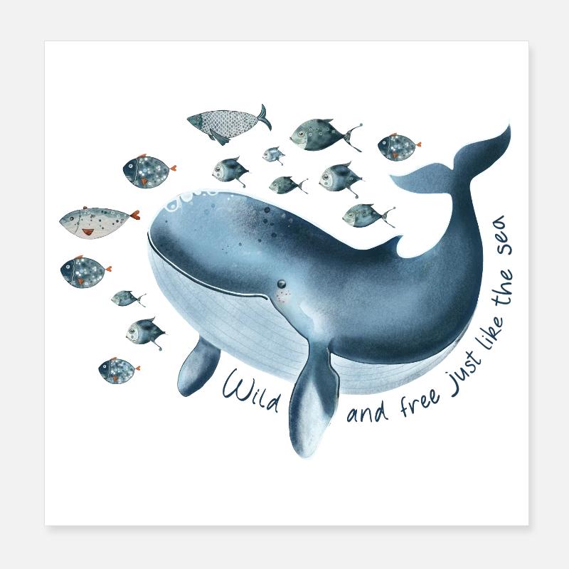 Freedom for Hope - Blue Whale with School of Fish Poster 8" x 8" (20x20 cm)