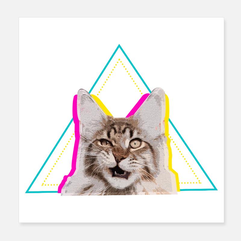Neon Retro Cat Geometric Triangle Art Poster 8" x 8" (20x20 cm)