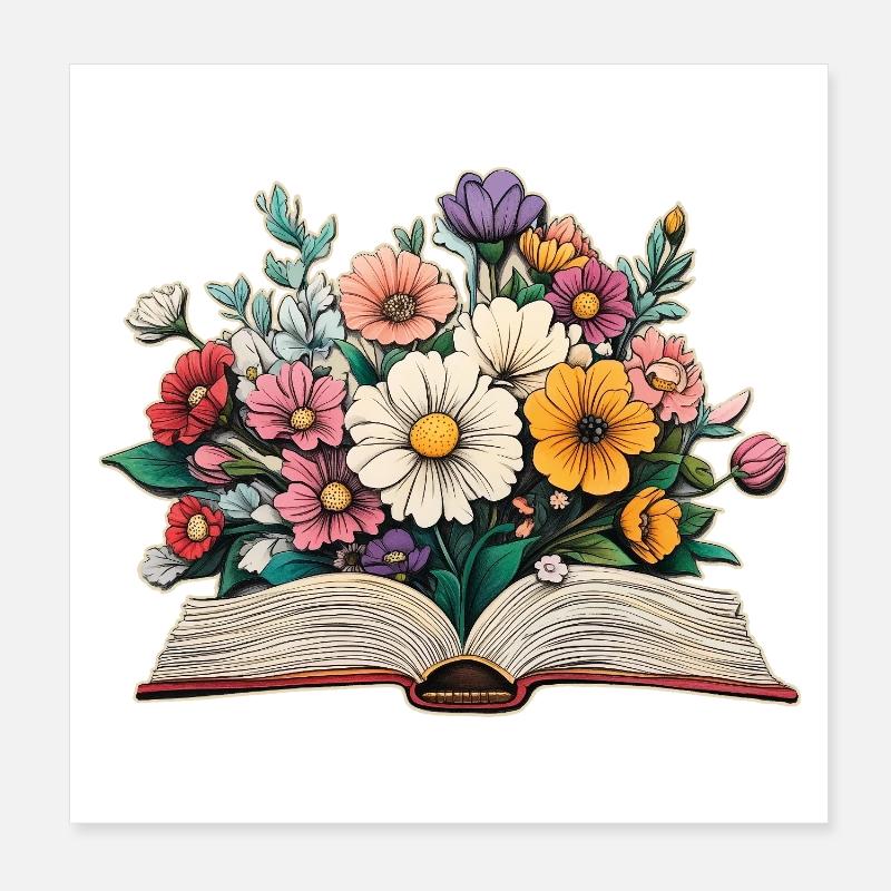 Buch mit Blumen Poster 20x20 cm