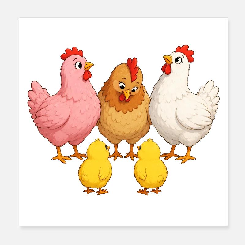 Chickens with chicks Poster 8" x 8" (20x20 cm)
