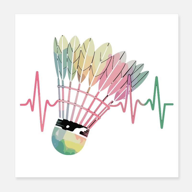 Badminton Heartbeat Colorful Shuttlecock Pulse For Poster 8" x 8" (20x20 cm)
