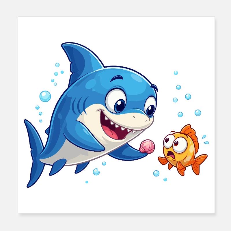 Blue basking shark meets goldfish Poster 8" x 8" (20x20 cm)