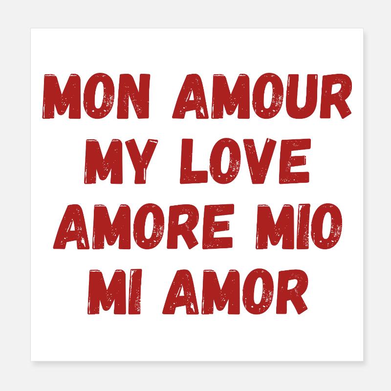 Amour international multilingue. Romantique. Poster 20 x 20 cm