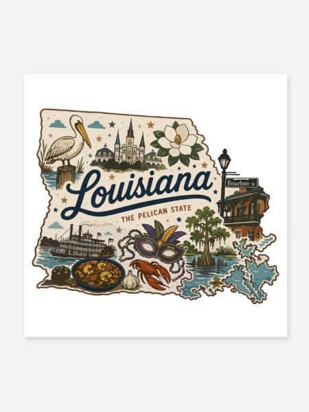 Louisiana Pelican State Vintage Reiseaufkleber - Poster 20x20 cm - Weiß - Vorne