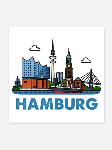 Hamburg Skyline Stadt - Poster 20x20 cm - Weiß