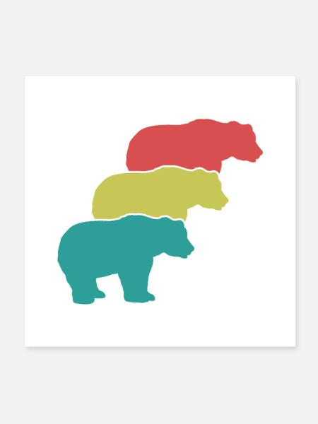 Bären Silhouette Retro Style - Poster 20x20 cm - Weiß - Vorne