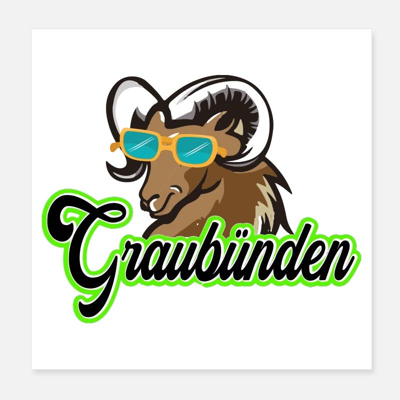 Graubünden Steinbock mit Sonnenbrille Poster 20x20 cm