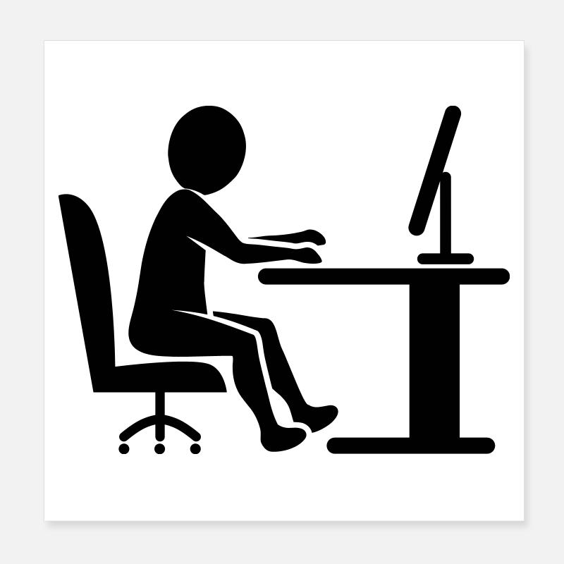 Icon Schreibtischarbeit / schwarz-weiß Poster 20x20 cm
