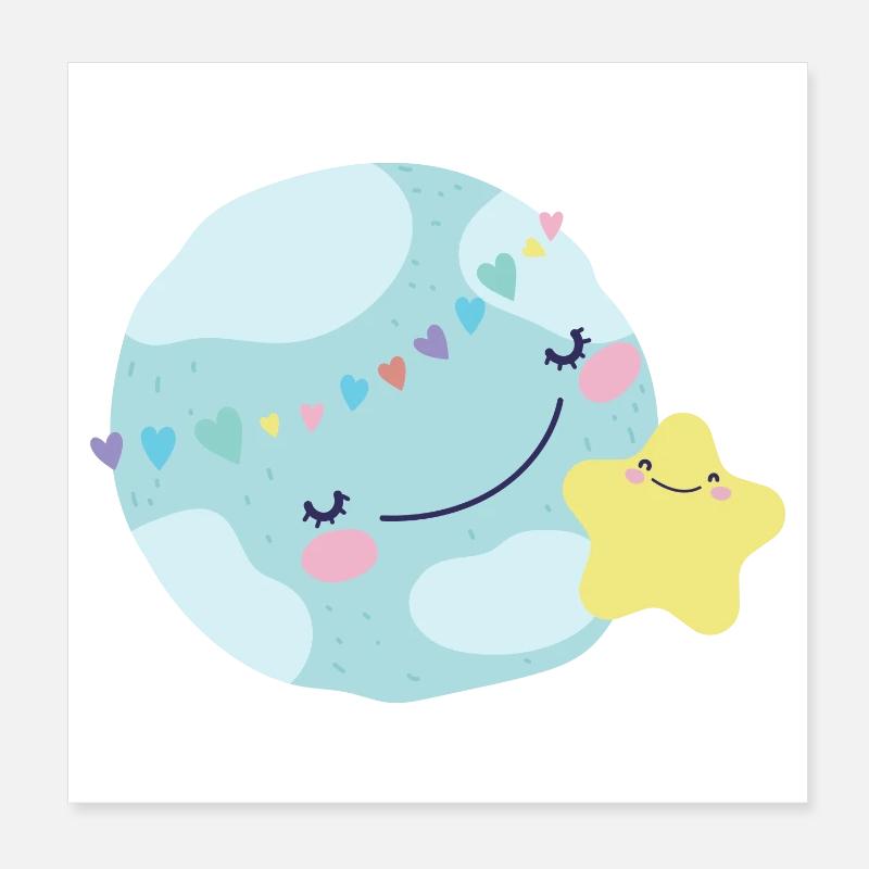 Pastel Planet Hjerter Poster 20x20 cm